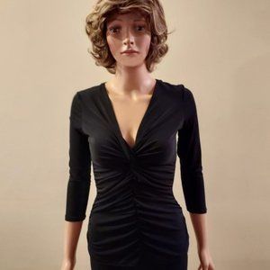 Merona Black Twist Knot At V-Neck Front Ruched 3/4 Sleeve Tunic Top Size S